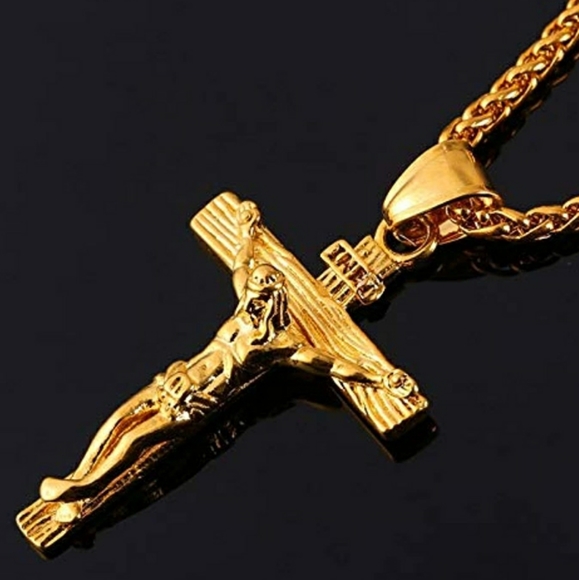 Gold Plate Antique Cross Pendant Necklace Made In Italy - Picture 2 of 4